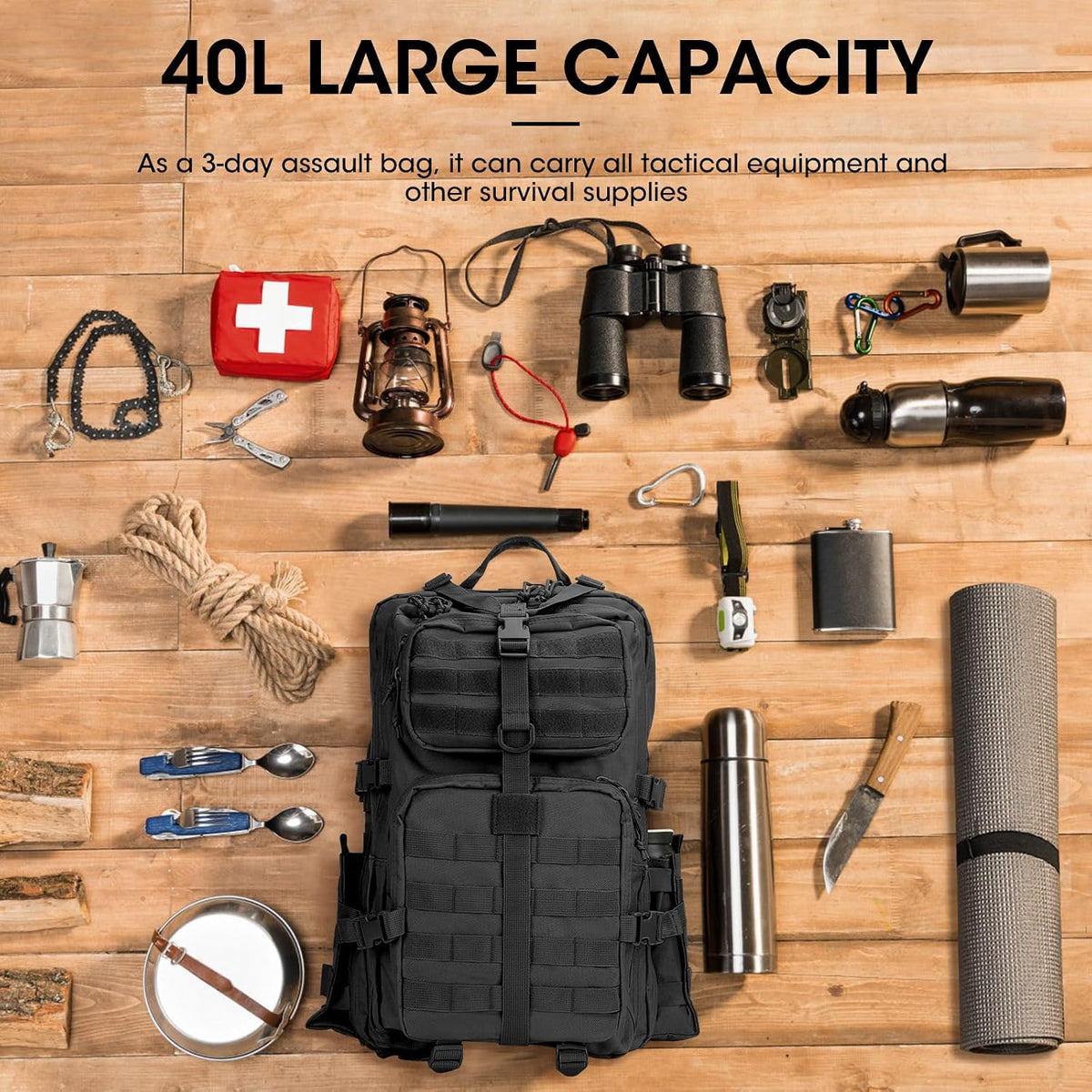 REEBOW GEAR Military Tactical Backpack for Men 3 Day Survival Bag Black
