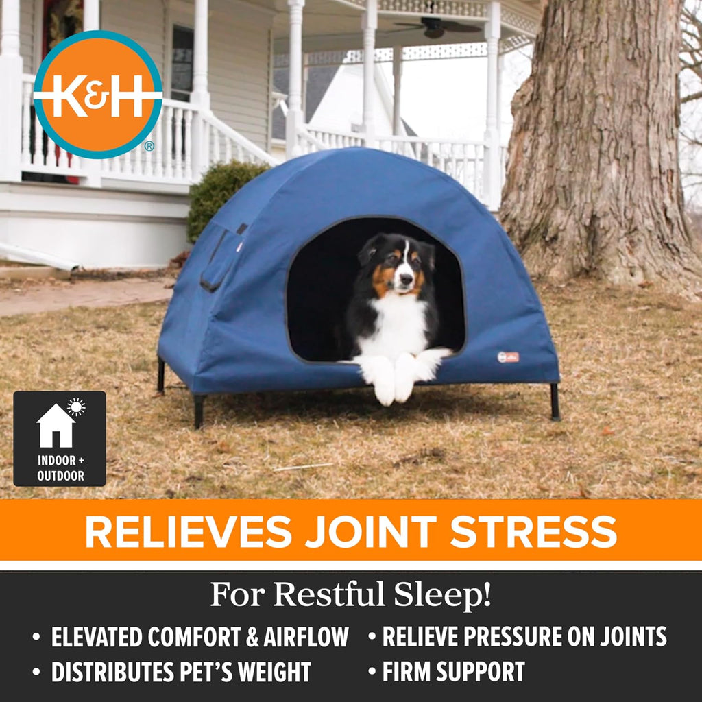 K&H Elevated Dog Bed, Outdoor Pet Cot House for Large Pets - 42x30in Blue