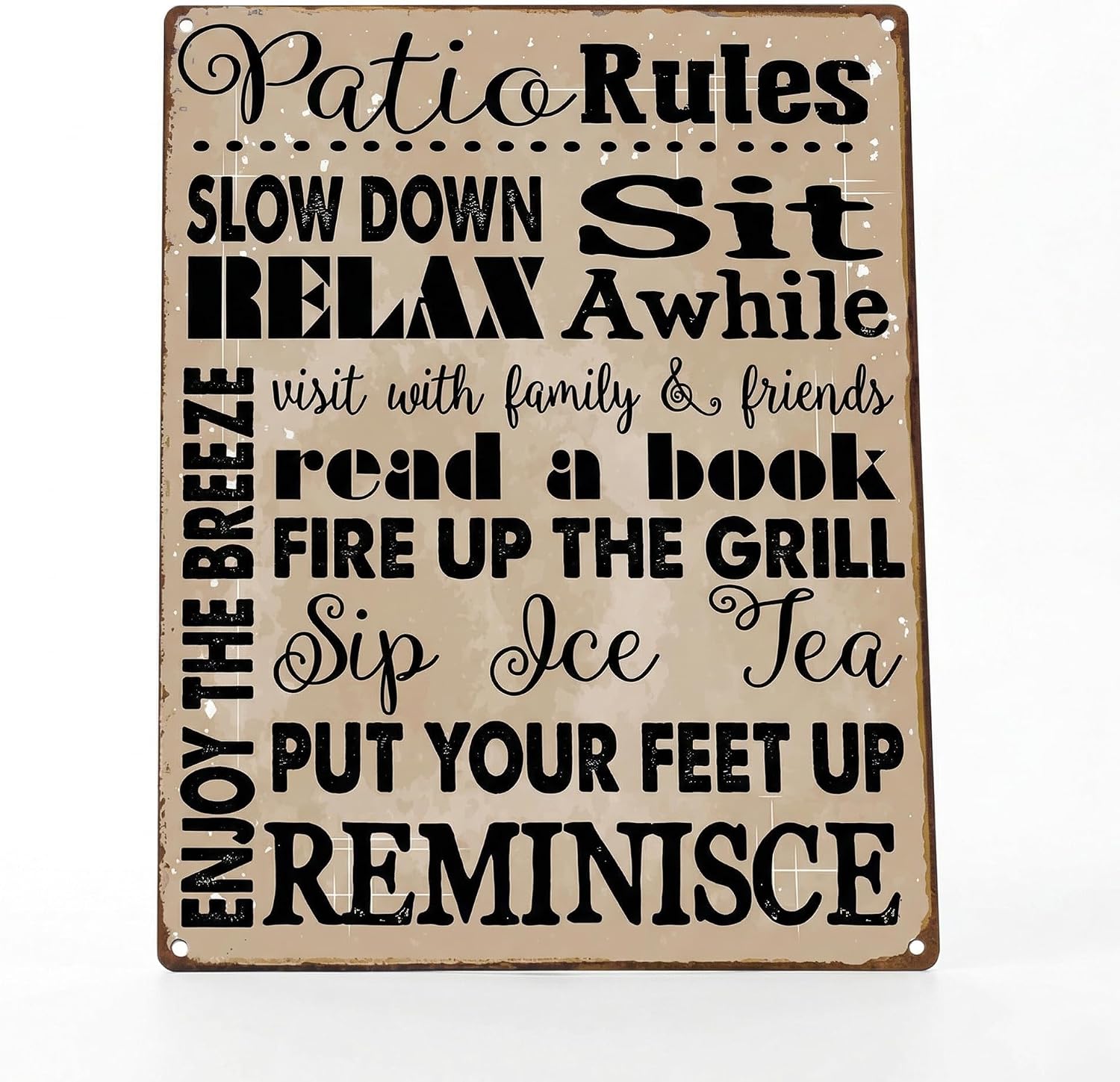 Homebody Accents Patio Rules Sign - Rustic Steel Porch Wall Decor, Outdoor Sign for Back Patio, Deck and Screened Porch, Positive Thinking Home Gift, Made in USA - 12"x16"