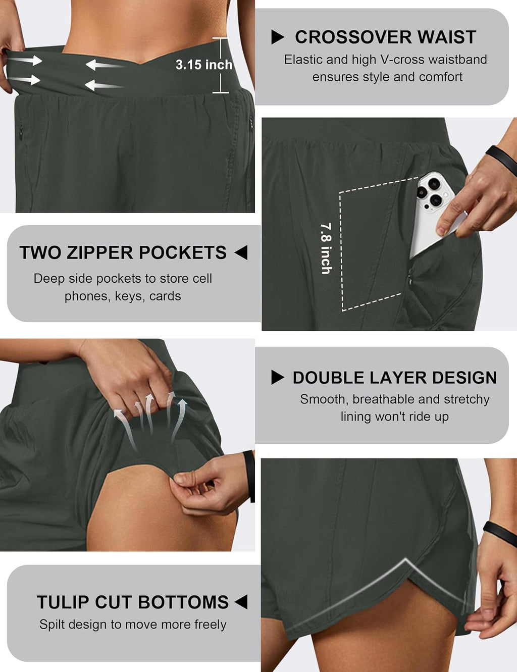 Blooming Jelly Women's Athletic Running Shorts Crossover Gym Workout Shorts