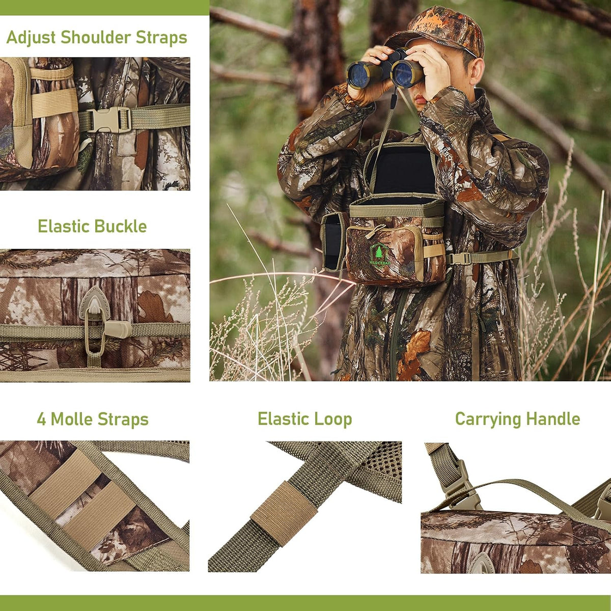 Binocular Harness Chest Pack with Rangefinder Pouch, Bino Harness with Rain Cover for Hunting