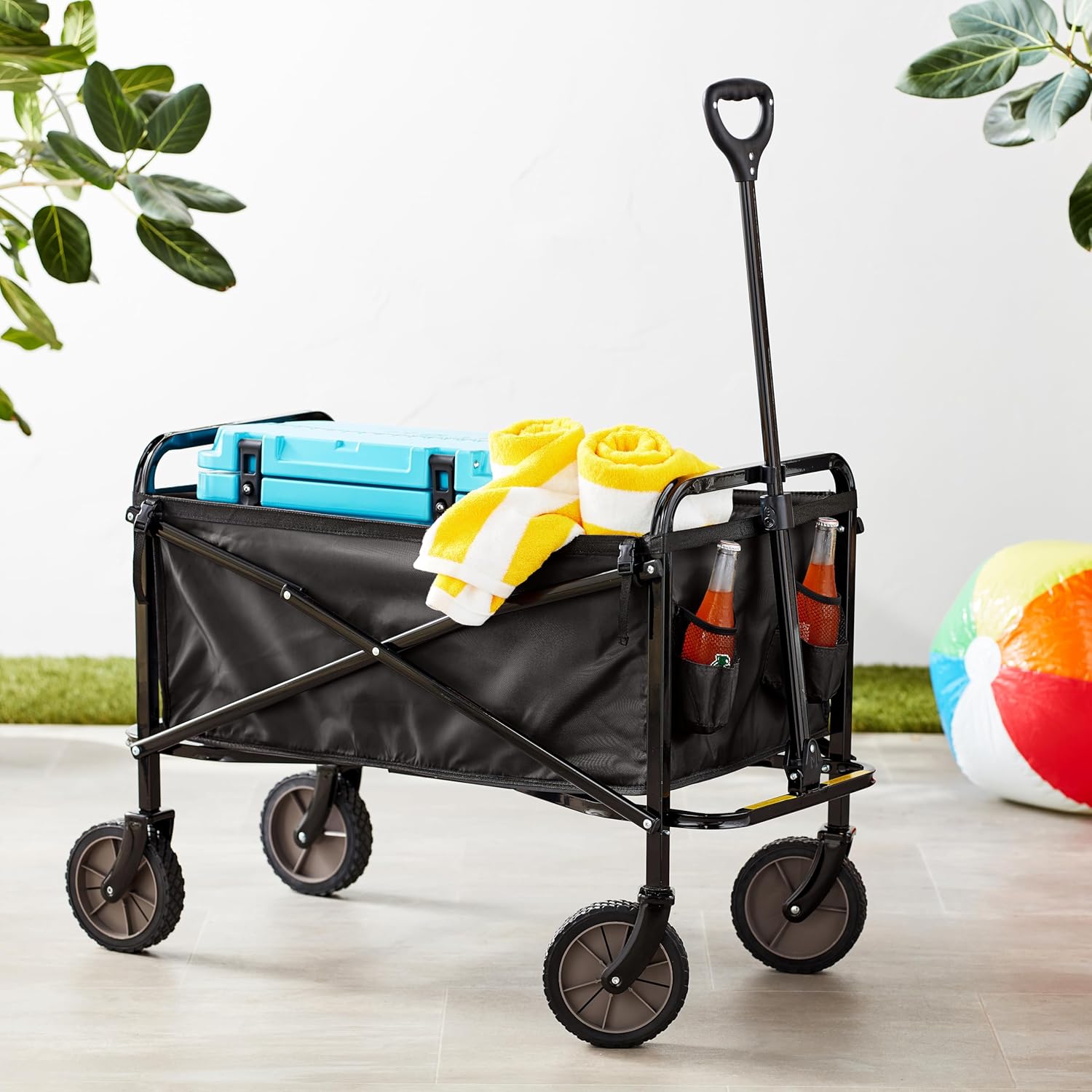 Amazon Basics Collapsible Heavy Duty Utility Wagon for Outdoor Sports, Camping, Garden, and Shopping, 265 Pounds Capacity, 27.6 x 40.9 x 20 inches, Black