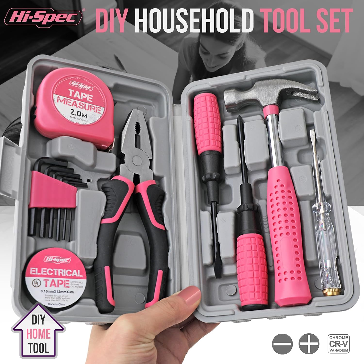 Hi-Spec Mini Tool Kit for College Dorm, Home and Office DIY, Pink