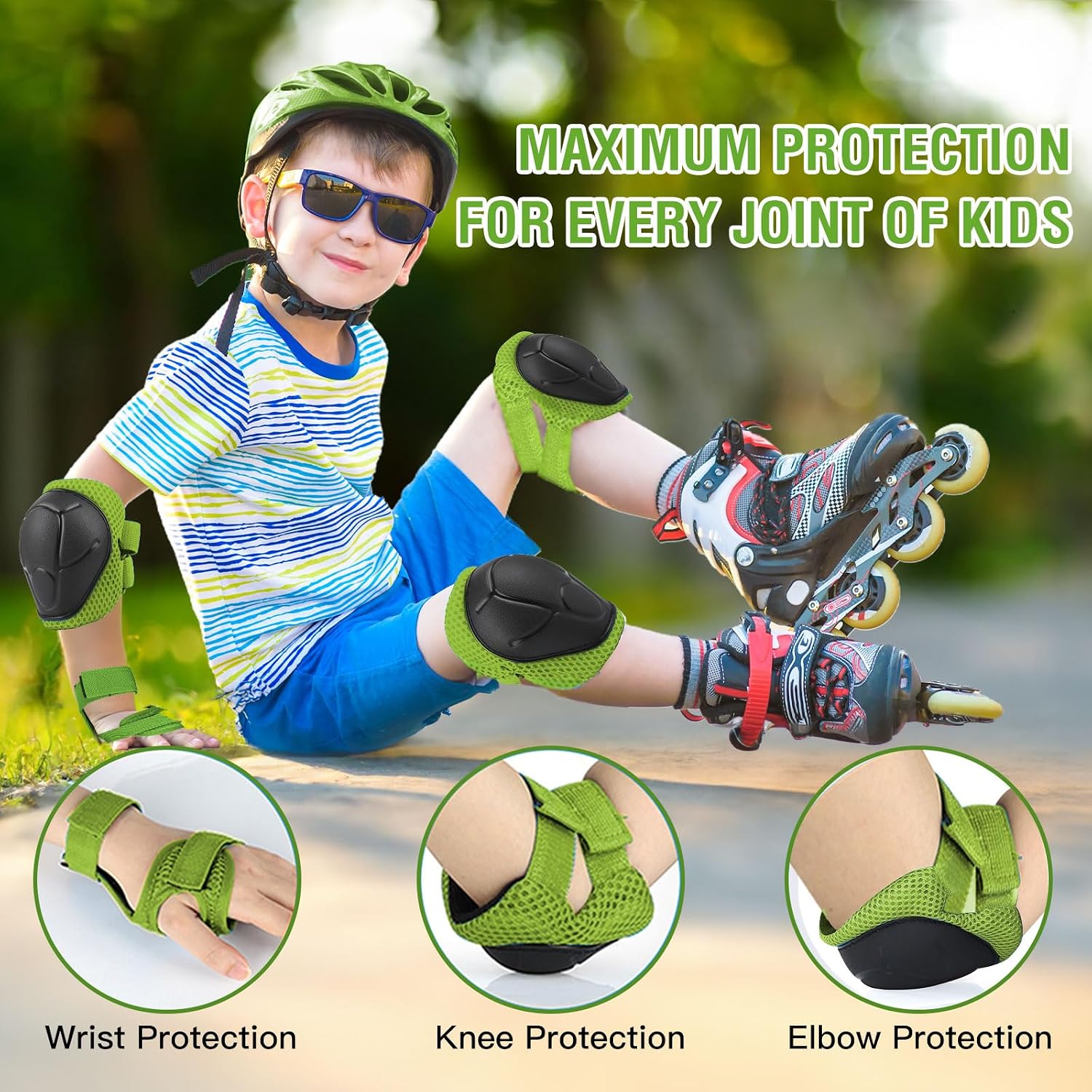 WayEee 6PCS Kids Protective Gear Set Knee Pads Elbow Pads Wrist Guards/3-14