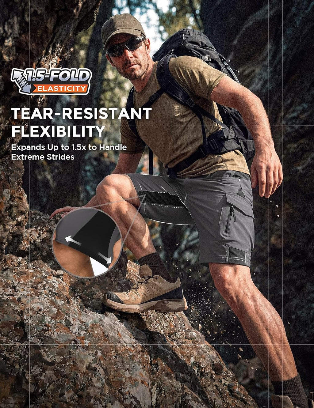 XKTTAC Men's Hiking Cargo Shorts: 4-Way Stretch with 6 Secure Pockets