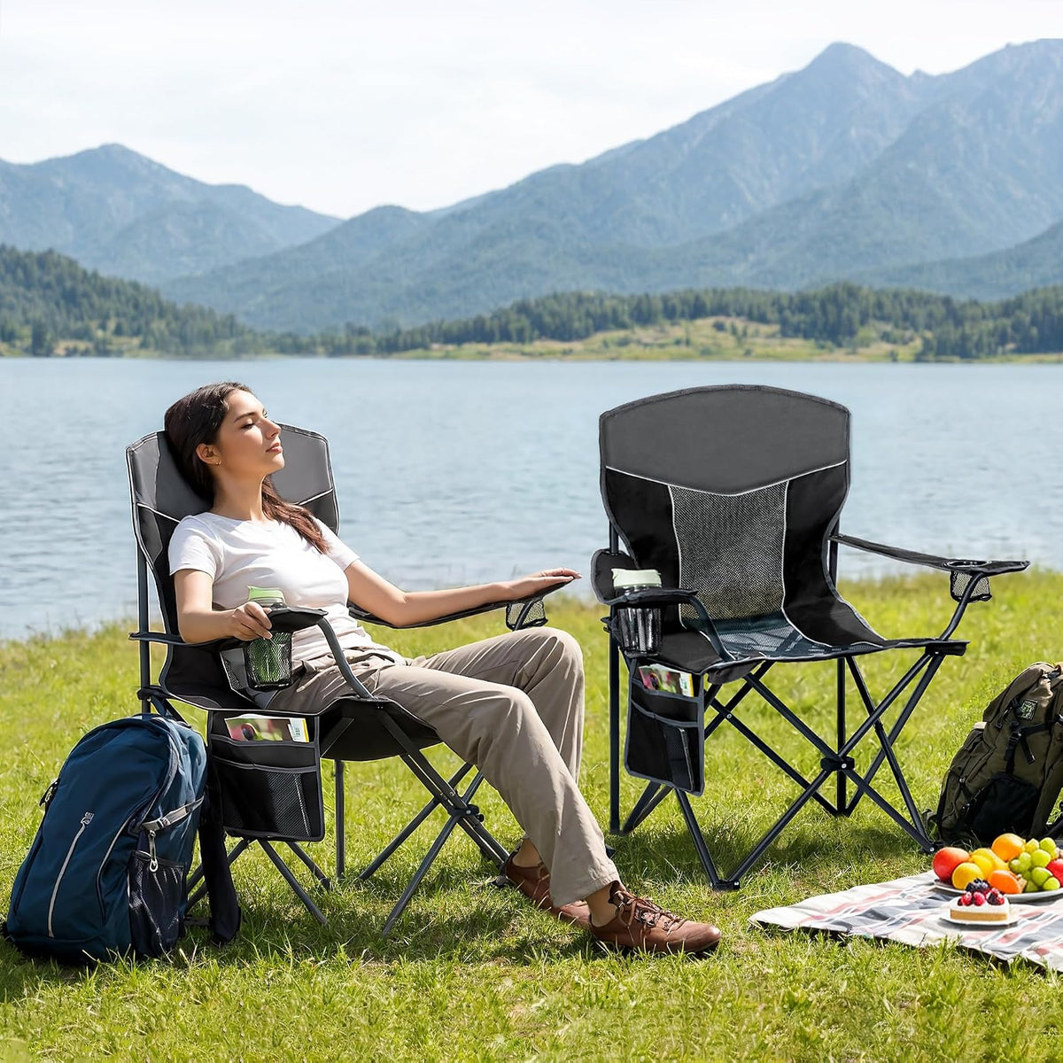 Oversized XL Camping Chair 2-Pack with Mesh Back, Black