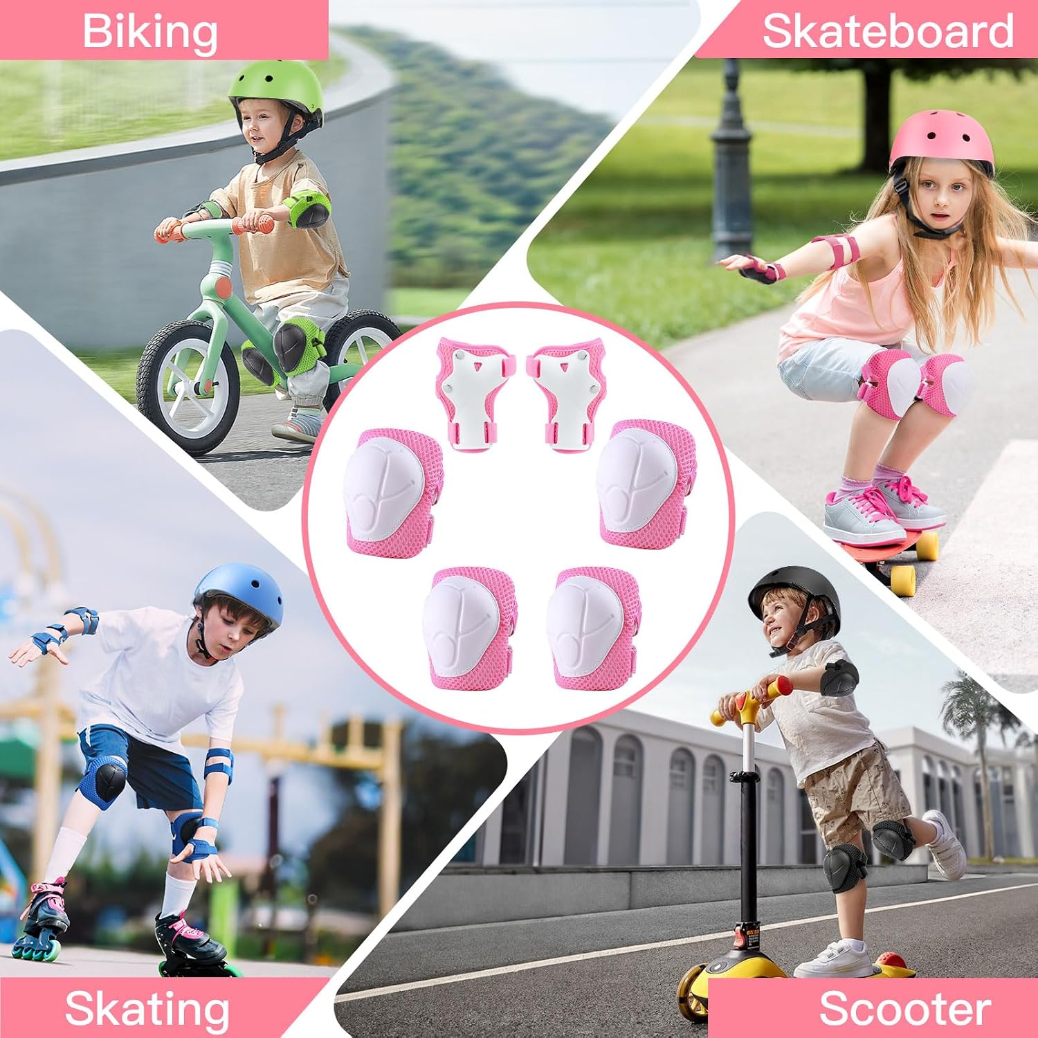 WayEee 6PCS Kids Protective Gear Set Knee Pads Elbow Pads Wrist Guards/3-14