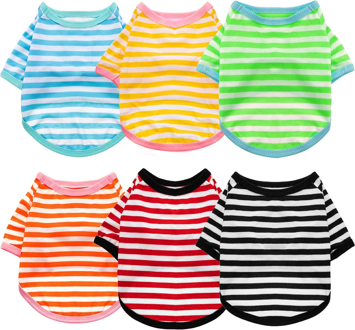 Geyoga 6 Pieces Dog T-Shirt Striped Cotton Breathable Spring Summer Pet Apparel Colorful Soft Puppy Sweatshirt Clothes for Small to Medium Dogs Puppy(Light Color,S)