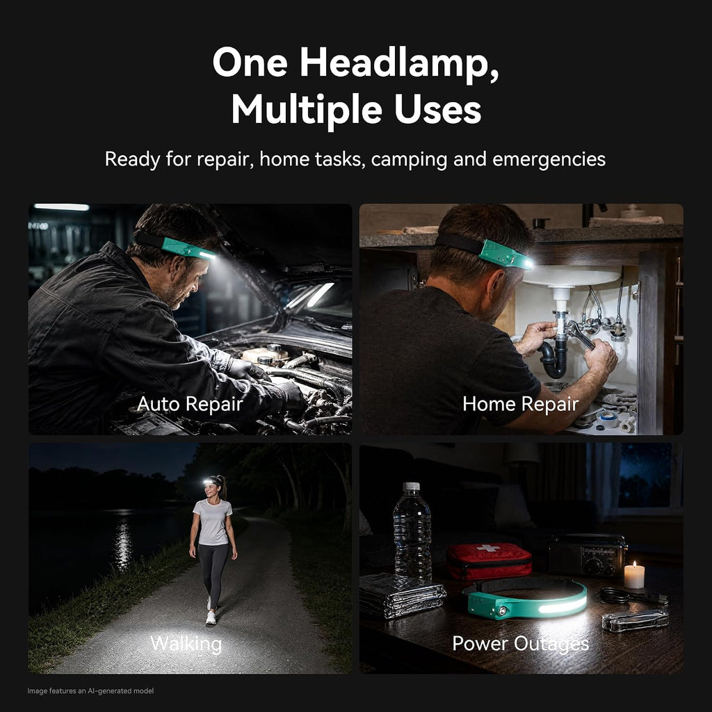 EGUKU Rechargeable Headlamp, 230° Wide Beam LED Head Lamp for Adults