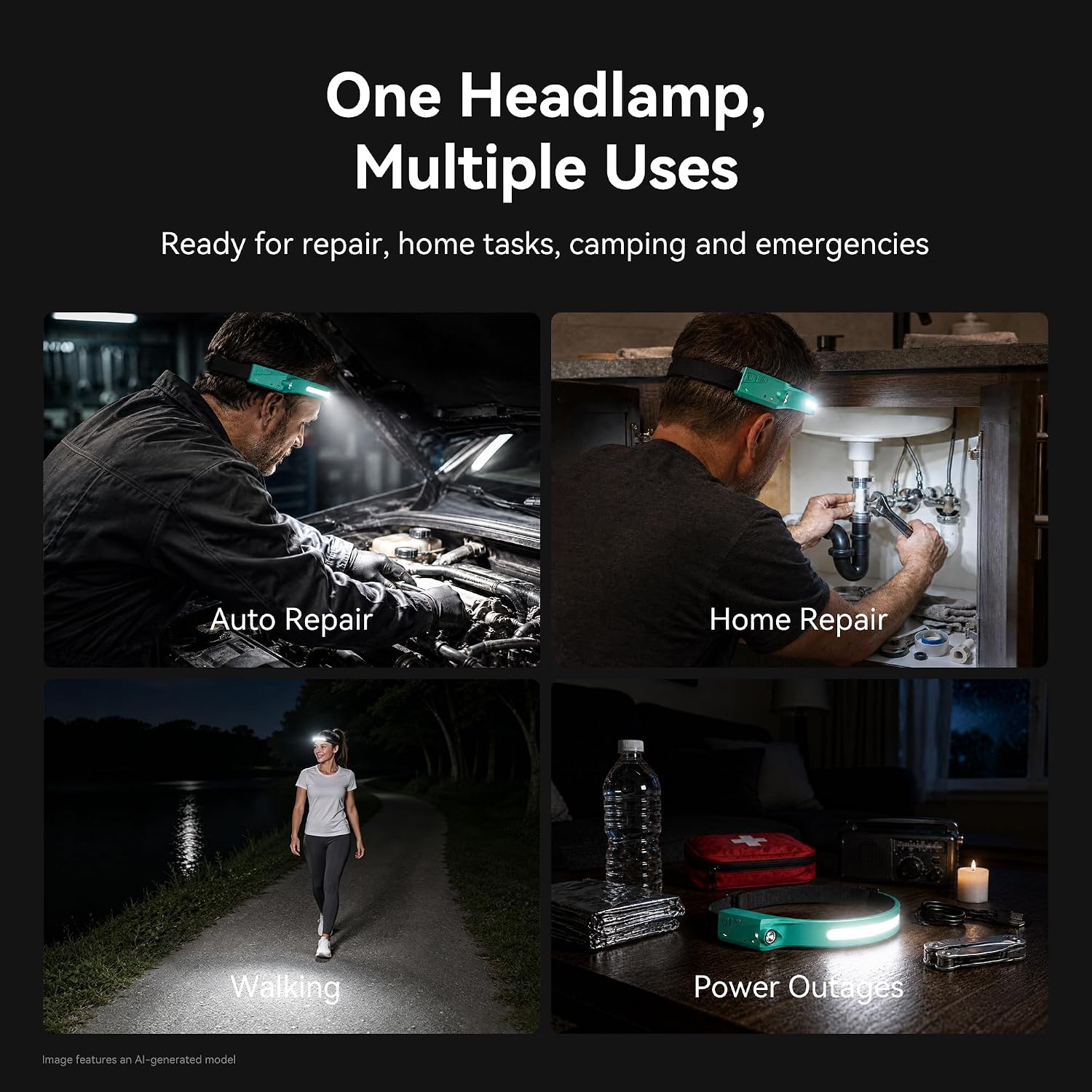 EGUKU Rechargeable Headlamp, 230° Wide Beam LED Head Lamp for Adults