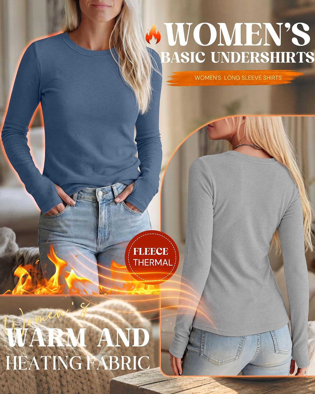 Neer 4 Pack Women's Thermal Fleece Lined Shirts Warm Base Layer
