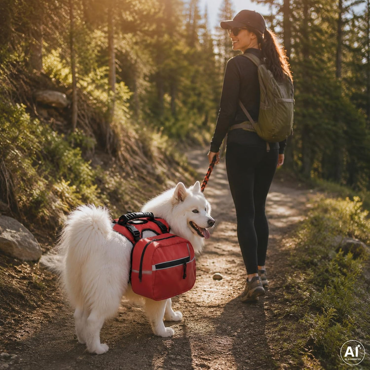 Dog Hiking Backpack, Dog Harness with Pockets Lightweight 2 in 1 Removable Storage Saddle Pack Breathable Padded Vest with Reflective Strips for Medium Large Dogs Outdoor Walking Camping Size L