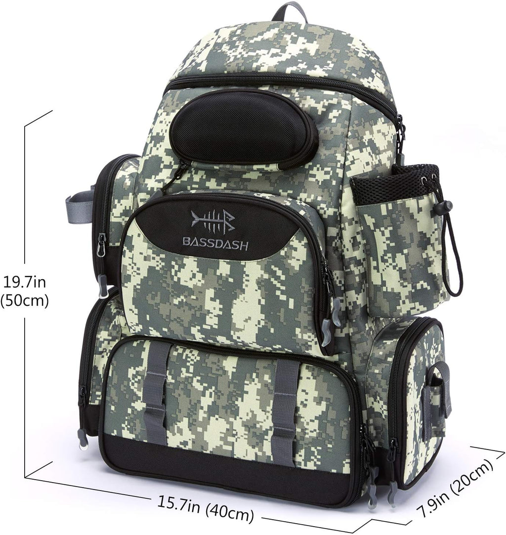 BASSDASH Fishing Tackle Backpack Water Resistant Tactical Bag Soft Tackle Box with Rod Holder and Protective Rain Cover