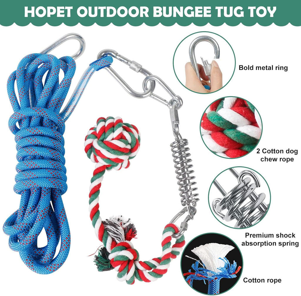 HOPET Dog Outdoor Bungee Hanging Toy, Tether Tug of War Toys for Medium to Large Dog to Exercise, Durable Interactive Tug Toy, Dog Rope Toys