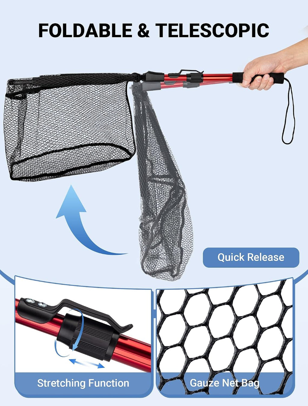 Upgraded Foldable Floating Fishing Net, Tangle-Free Anti-Snag Coated Landing Net, Quick Release & Easy Fold, Portable Fishing Gear for Ranger Boat, Kayak & Trout Salmon Bass Fishing, Gifts for Men