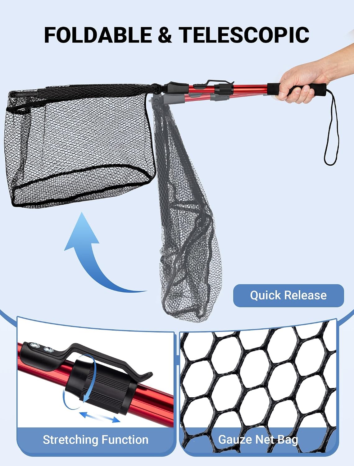 Upgraded Foldable Floating Fishing Net, Tangle-Free Anti-Snag Coated Landing Net, Quick Release & Easy Fold, Portable Fishing Gear for Ranger Boat, Kayak & Trout Salmon Bass Fishing, Gifts for Men