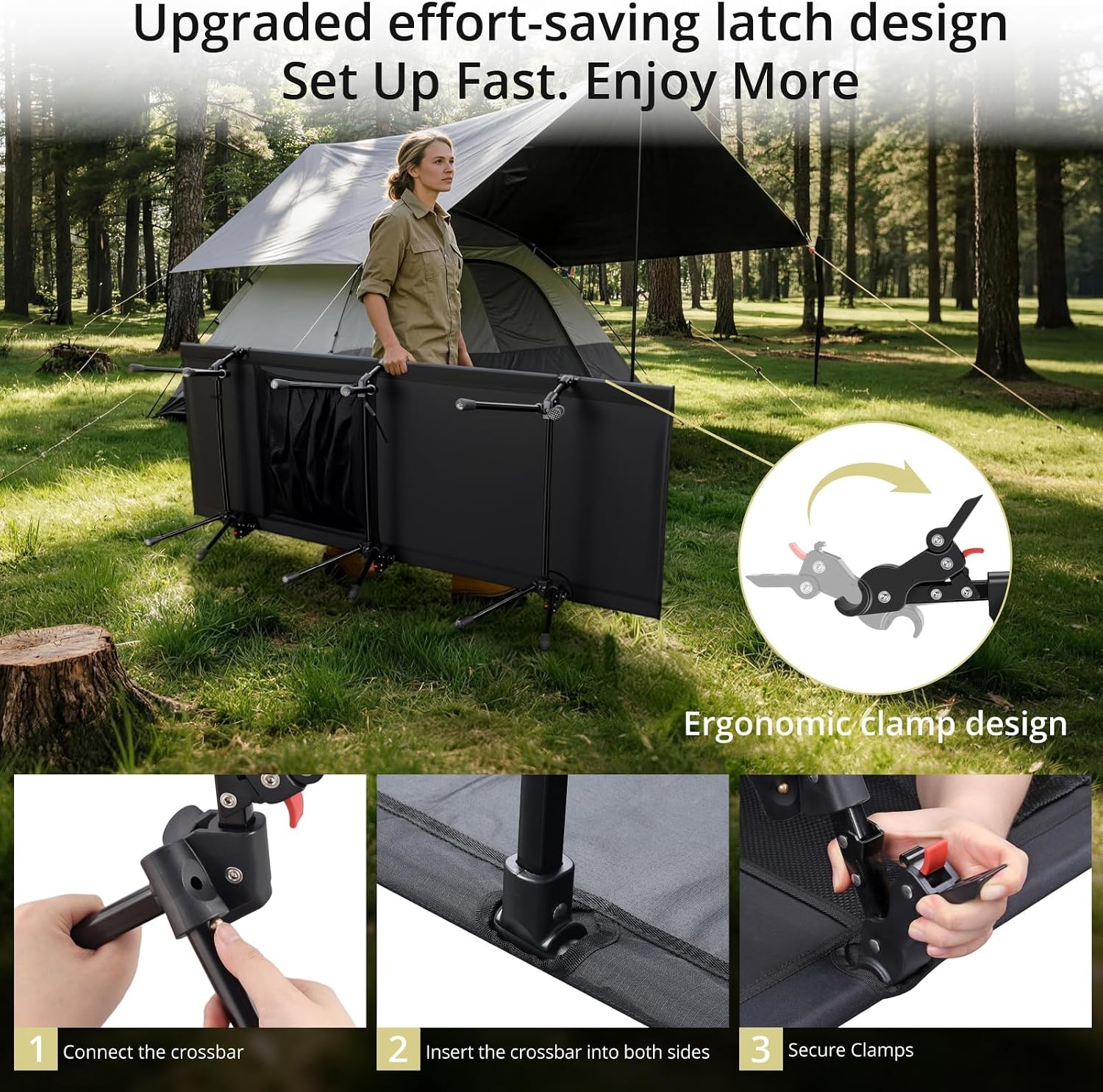 Anbte Height Adjustable Camping Cot, Support 400 lbs, Portable for 1 Person