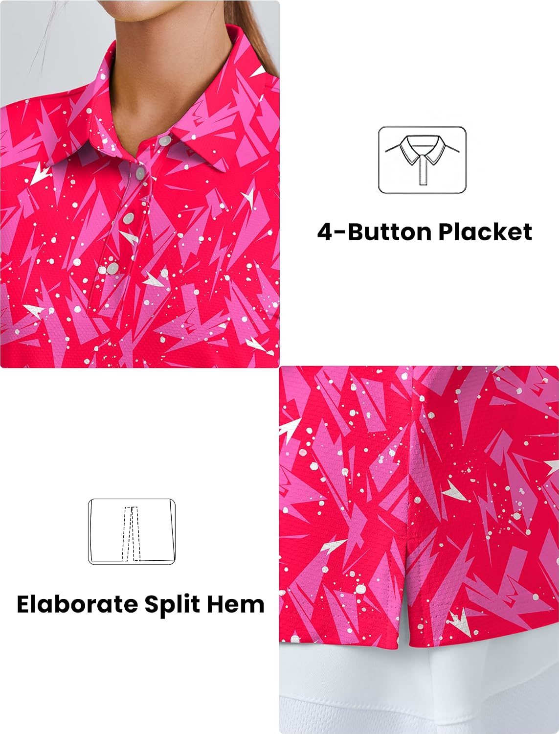 PINSPARK Womens Golf Shirt 4-Button UPF 50+ Quick Dry Collared Polo Shirts