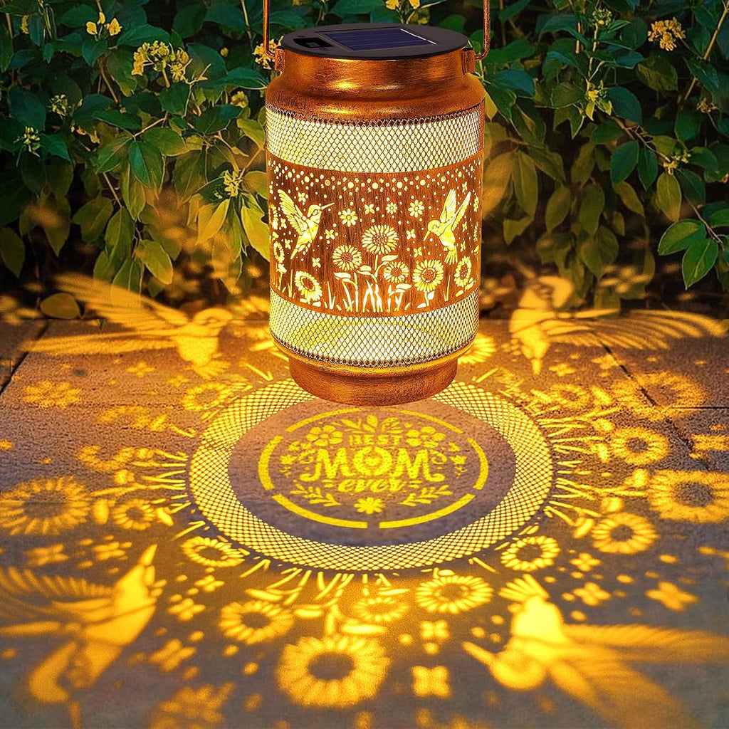 Gifts for Mom, Mom Gift Solar Lanterns Outdoor, Birthday Gift from Daughter Son, Metal Solar Hanging Hummingbird Lights with Shepherd Hook for Outside Garden Yard Patio Pathway (2 Pack)