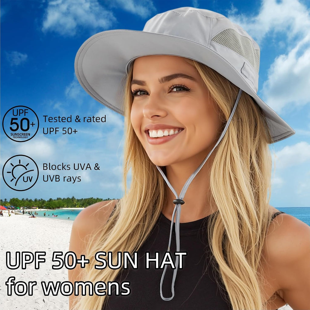 Connectyle Women's UPF 50+ Sun Hat UV Protection Wide Brim Bucket Hat Summer Beach Hats Fishing Hiking Outdoor Safari Hats