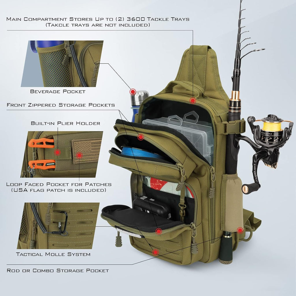 KastKing Blowbak Fishing Sling Bag, Fishing Backpack with Rod Holder