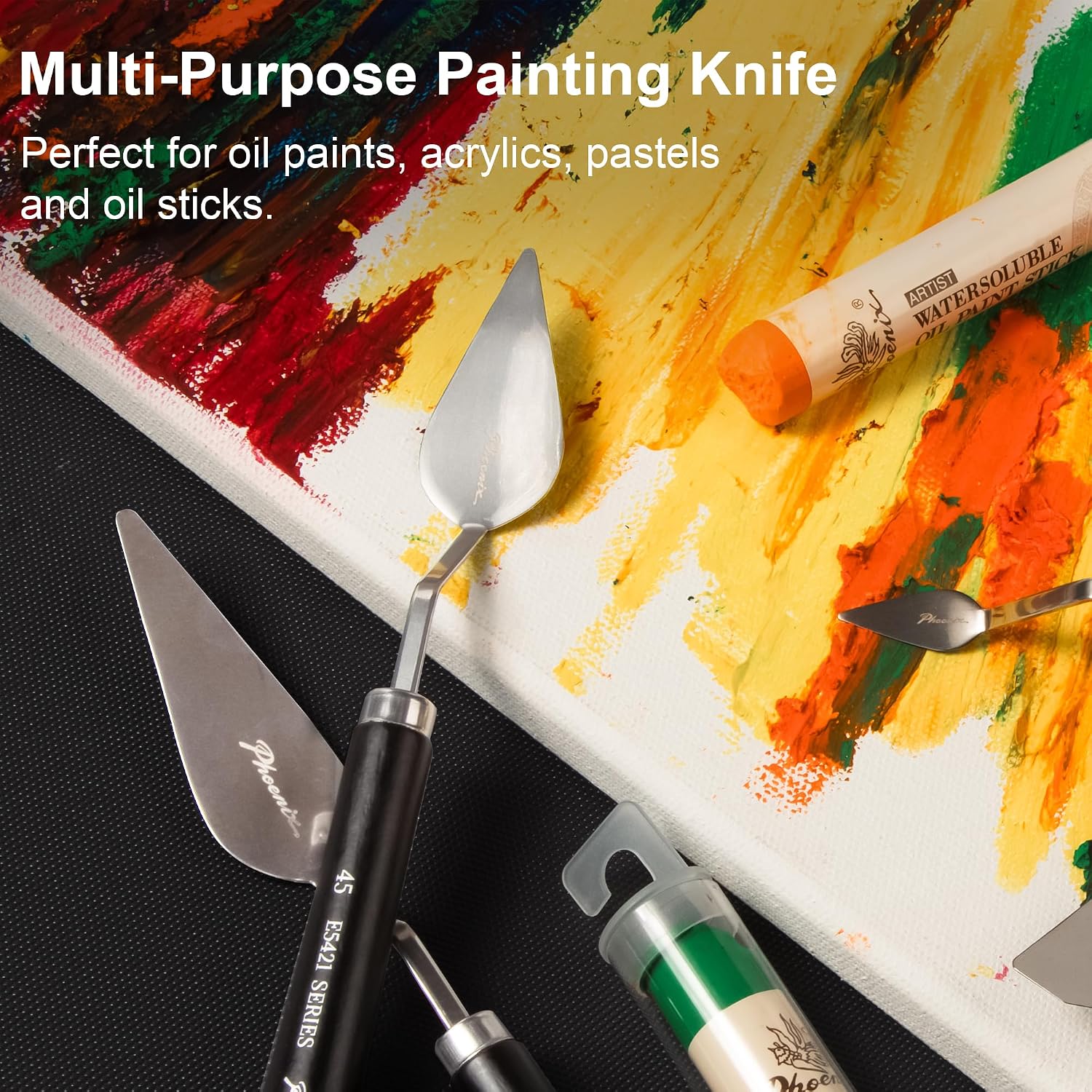 PHOENIX Flexible Palette Knife Set - 5 Pieces Stainless Steel Painting Knives, Art Knife with Wood Handle, Paint Spatula for Oil Acrylic Paint