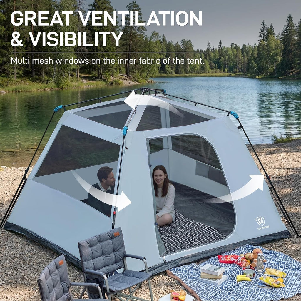 EVER ADVANCED Blackout 6 Person Camping Tent, Instant Cabin Tent for Family with Vestibule and Large Mesh Windows, 60s Easy Setup, Double Layer, Water-Resistant