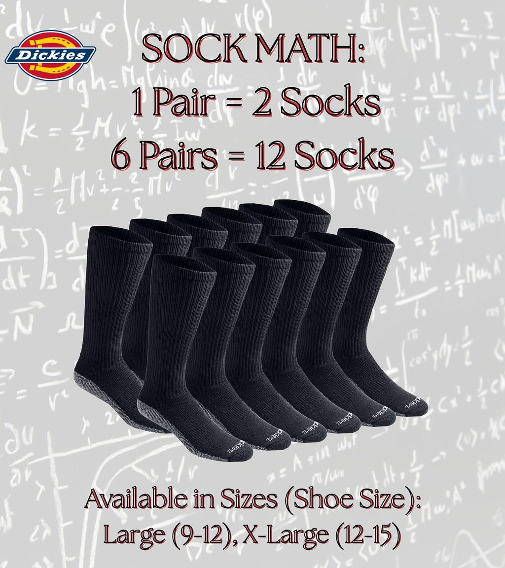 Dickies Men's Dri-Tech Moisture Control Boot-Length Socks, Available in L-XL (6, 12 Pairs)