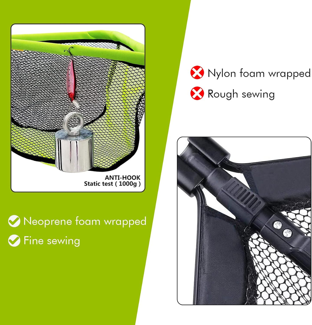 Black Paw Floating Fishing Net Foldable Telescopic Fish Landing Net with Built in Length Scale Rubber Coated for Kayak, Fly, Trout