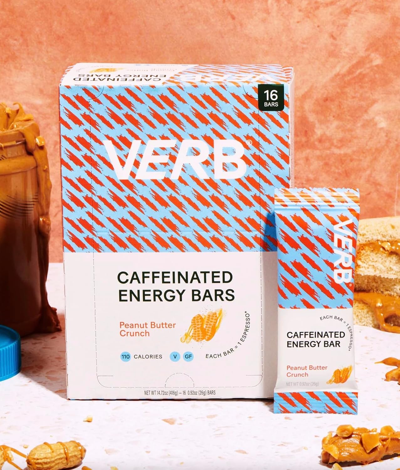 Verb Caffeinated Energy Bars Peanut Butter Cookie (26g, Pack of 16)