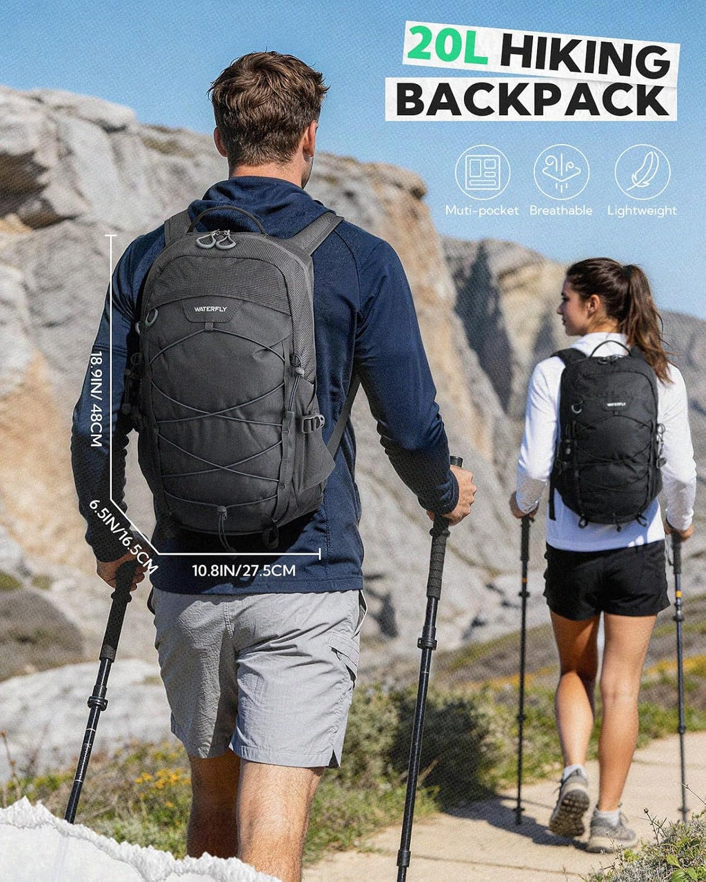 WATERFLY Hiking Backpack 20L, Lightweight Outdoor Daypack Water Resistant