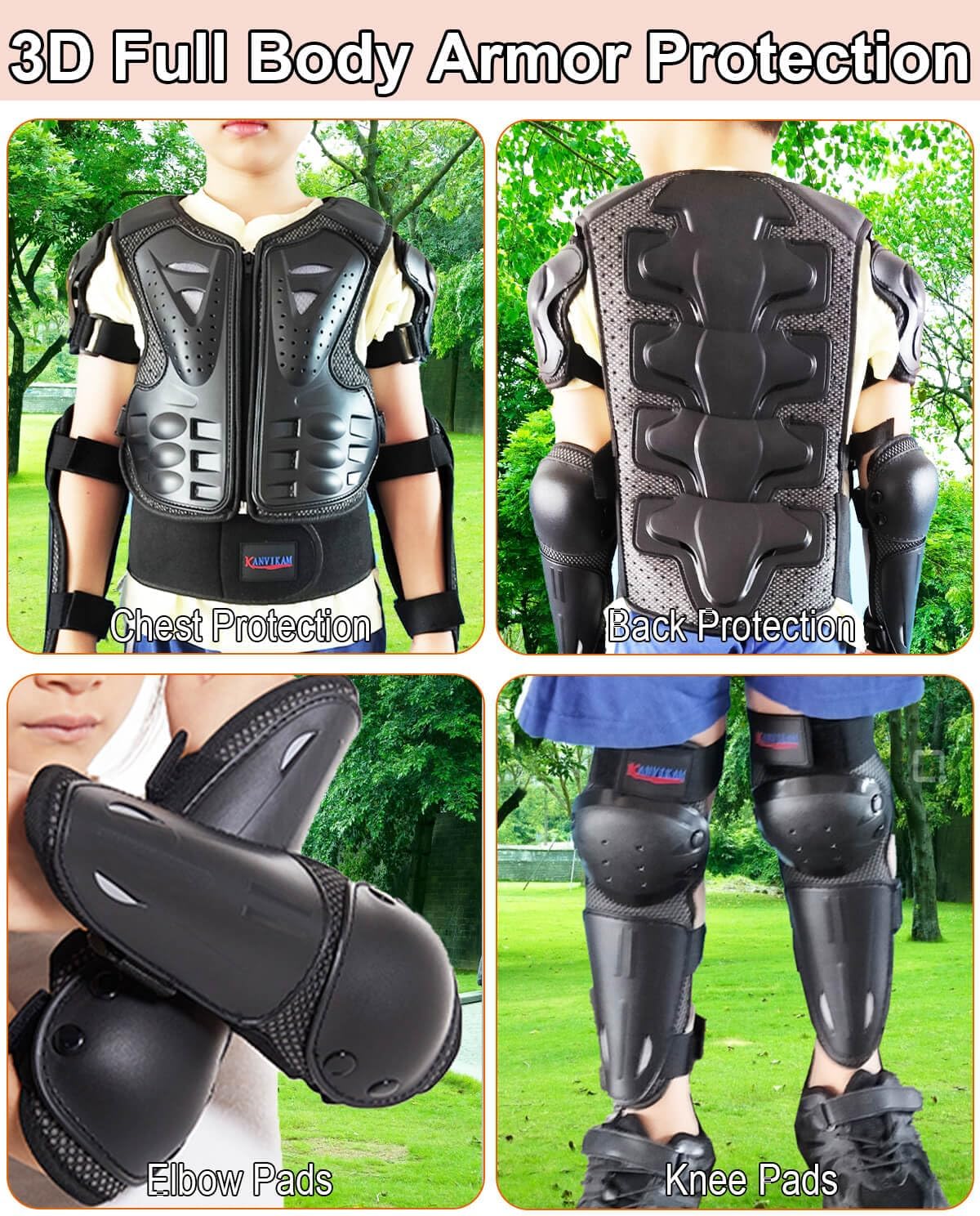 Kids Dirt Bike Gear,Motorcycle Armor Vest Suit for Motocross ATV MTB,Elbow Knee Back Chest Protection for Skating Ski