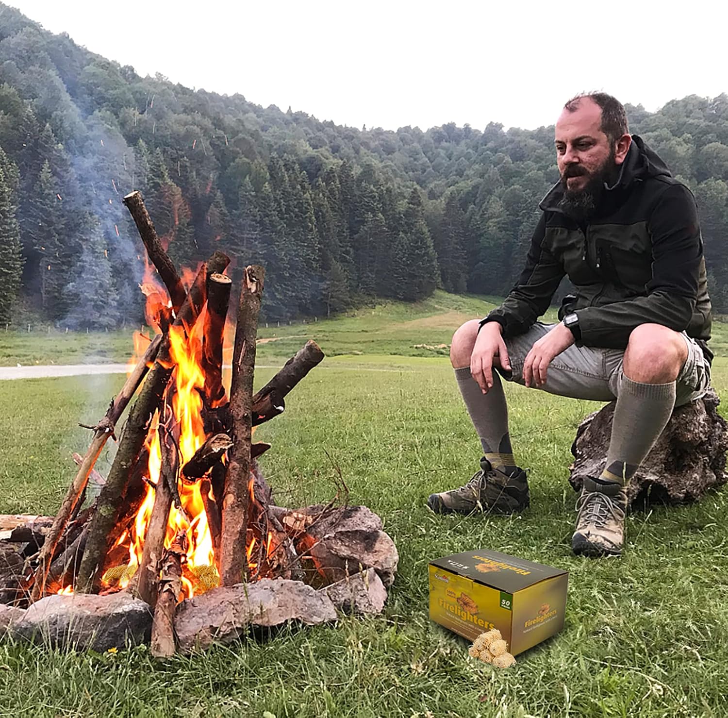 Stanbroil 50 pcs Natural Charcoal Fire Starters Super Fast Lighting