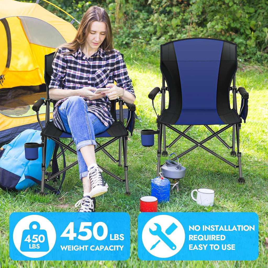 2 Pack Camping Chairs for Adults, 450 LBS Heavy Duty Camp Chair