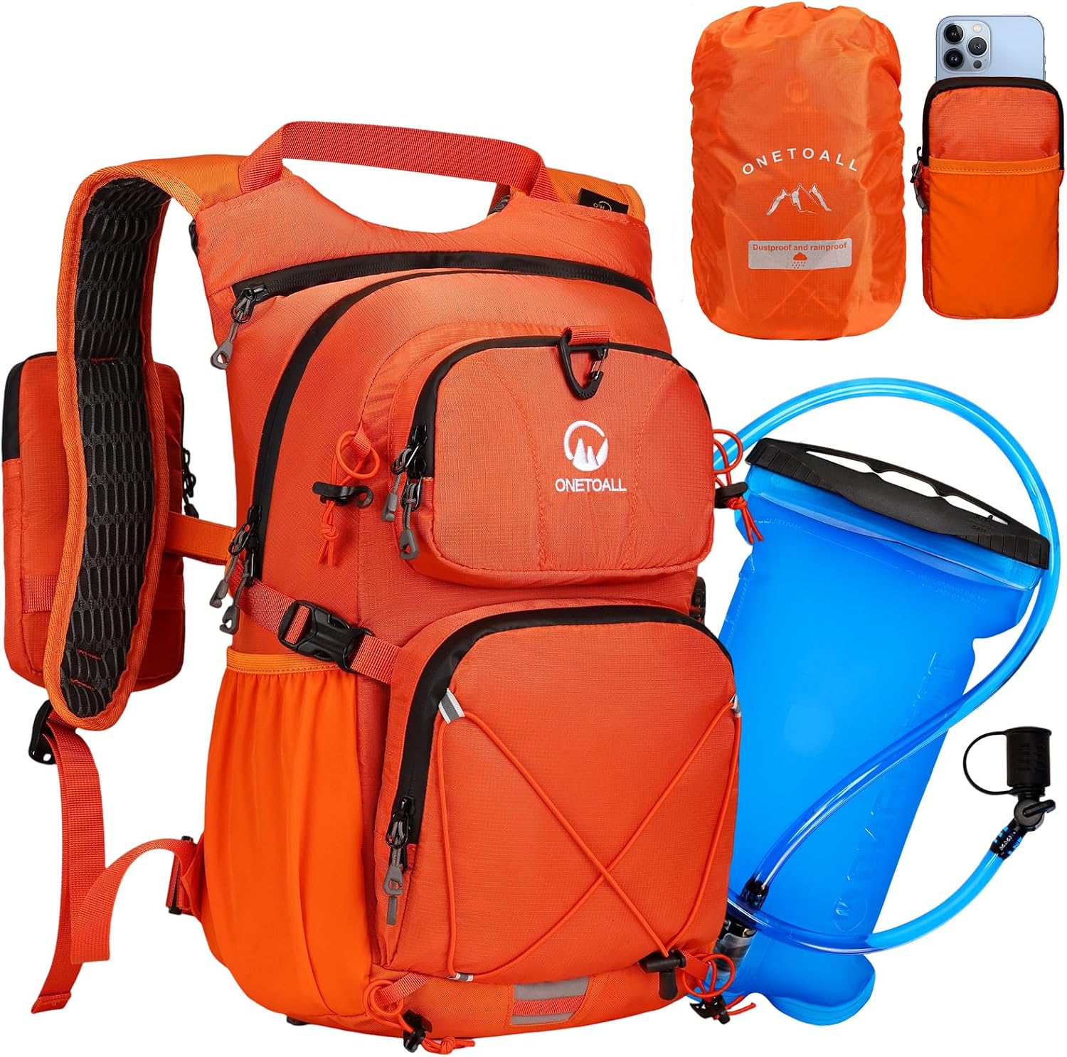 Hydration Backpack 22L, Hiking Backpack with 2L Leakproof Bladder, Sewn-in Rain Cover, Insulated Compartment for Men & Women Running, Cycling, Camping