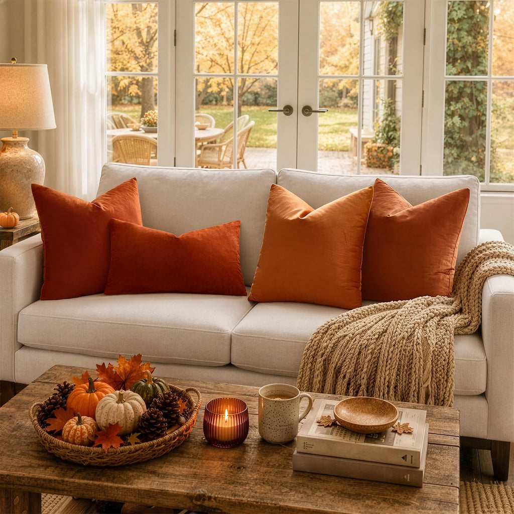 MIULEE Velvet Fall Throw Pillow Covers 18x18 Inch Pack of 2 Burnt Orange