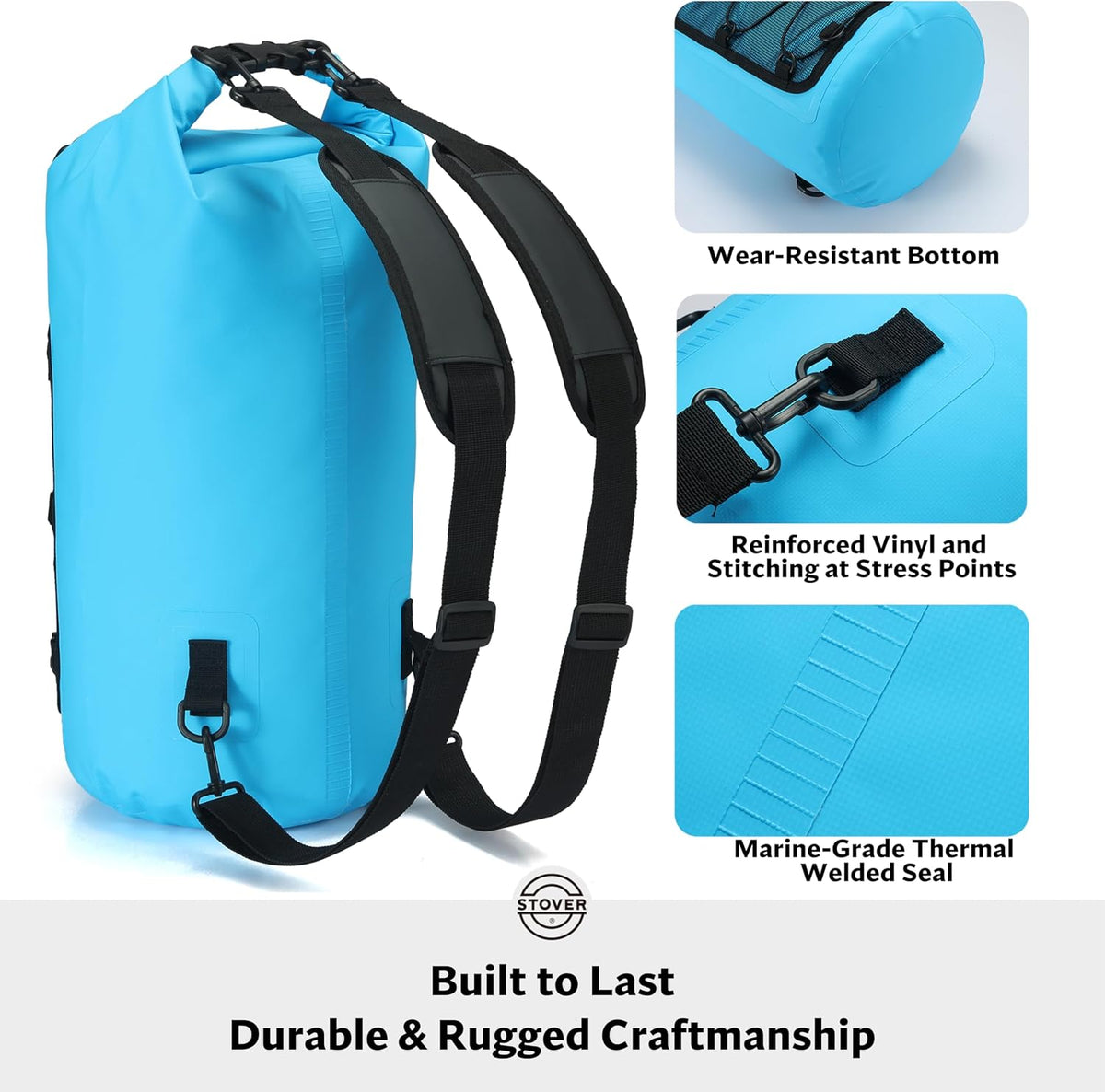 STOVER 5/10/25/30/40L Waterproof Dry Backpack & Phone Case- Large Floating Dry Bag for Kayaking, Travel, Hiking, Fishing, Camping, Motorcycles & Beach, Heavy-Duty Roll Top Men/Women (Blue)