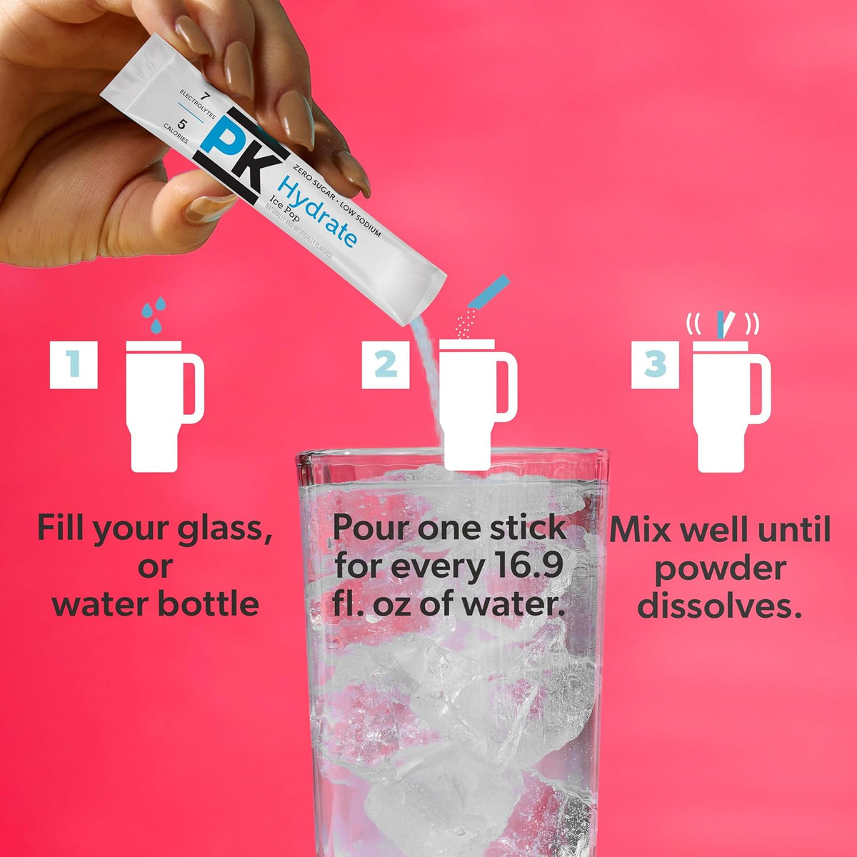 Pure Kick Hydration Singles To Go Water Drink Mix, Ice Pop, 72 Packets