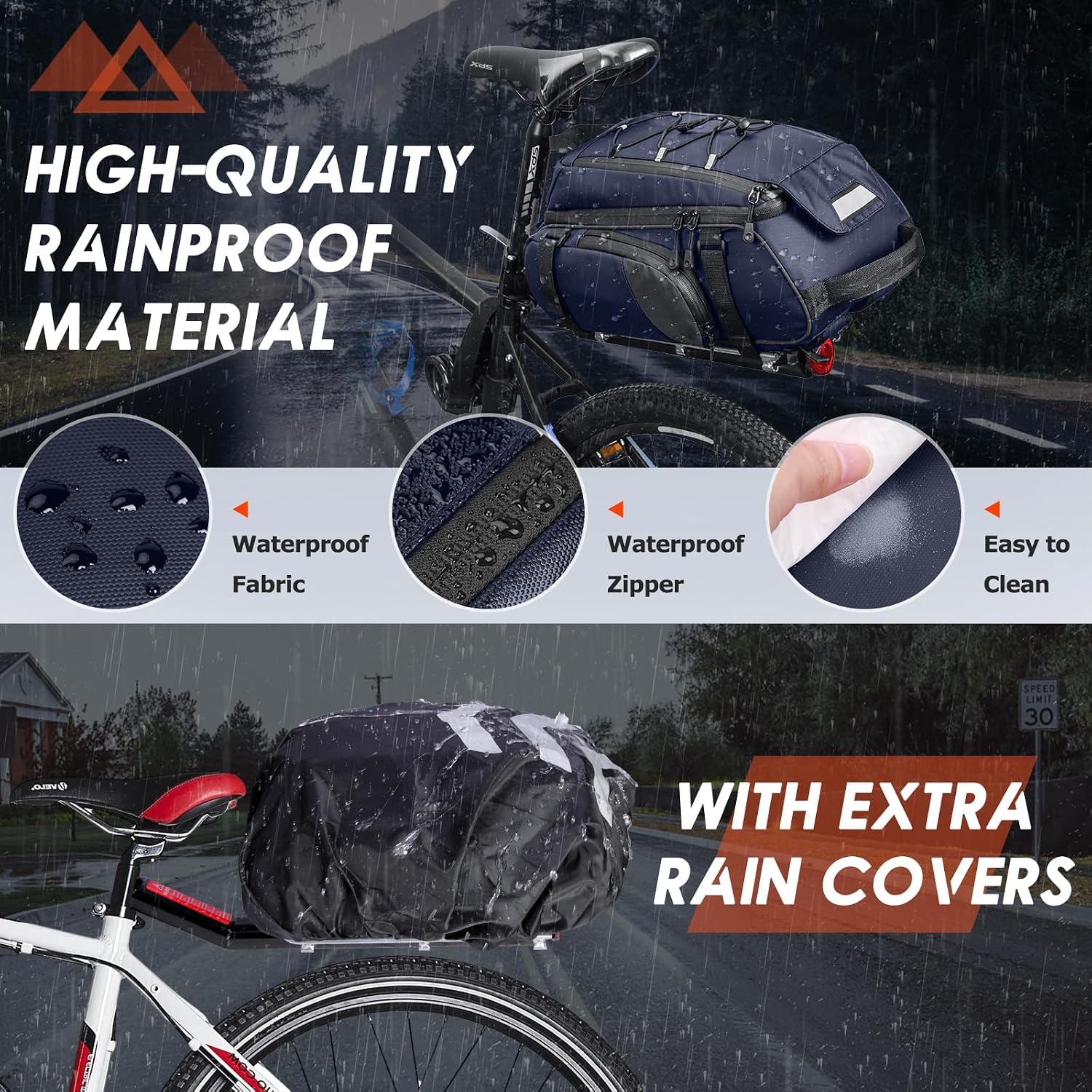 RAINSMORE Bike Bag for Bicycle Rear Rack 15L Waterproof Ebike Trunk Bag