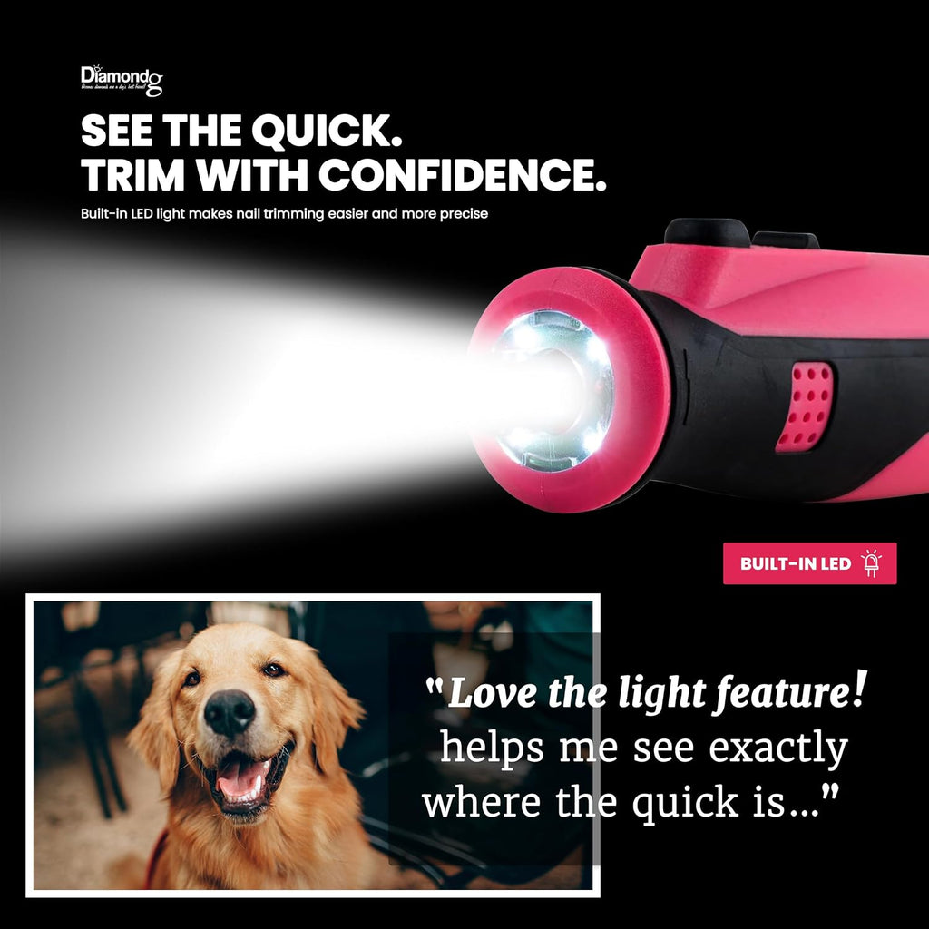 Diamondg Cordless Dog Nail Grinder - Quiet Sound with LED Light, Pink
