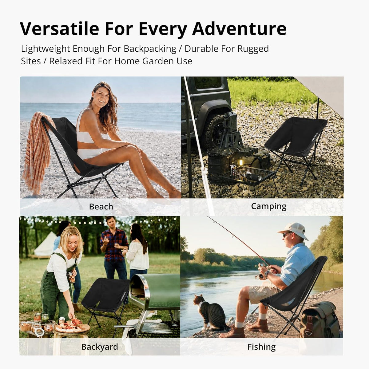 CAMEL CROWN Portable Camping Chair Lightweight Compact Folding Chair Mesh for Outdoor Camp Travel Beach Picnic Festival Hiking Backpacking (Black-1, 1 Pack)