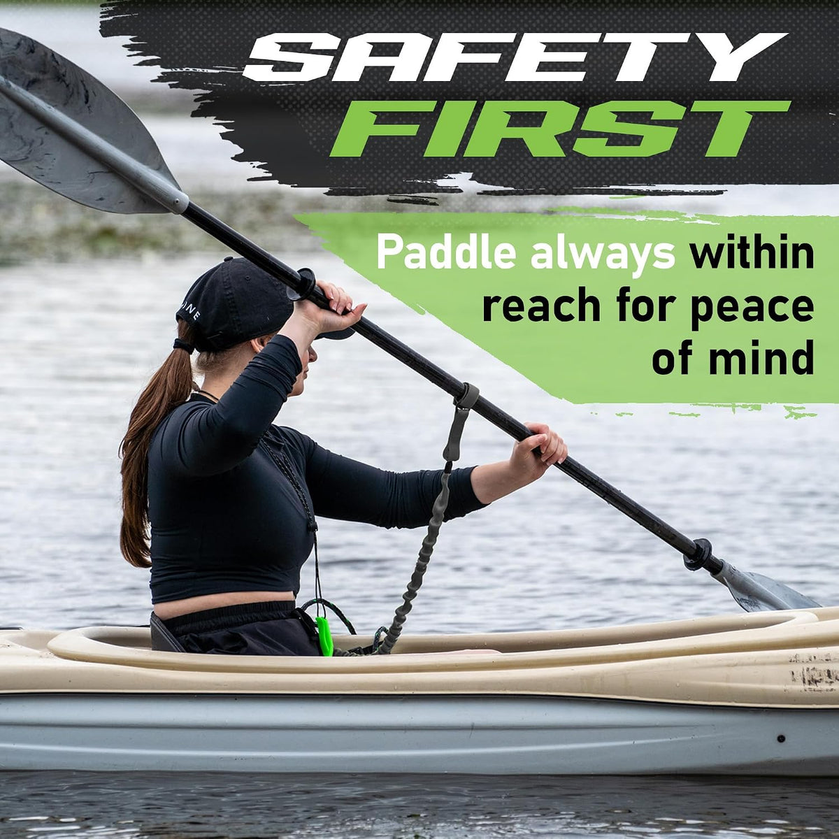 Gradient Fitness – Kayak Paddle Leash, Stretchable Bungee Cord w/Carabiner Clip