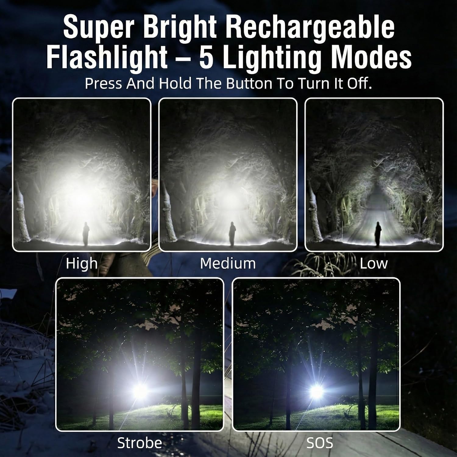 SuperFire Tactical Flashlight Rechargeable, USB-C 2300 Lumens LED Flashlight with Zoom, 5 Modes, IP46 Waterproof for Camping, Emergency & Power Outages
