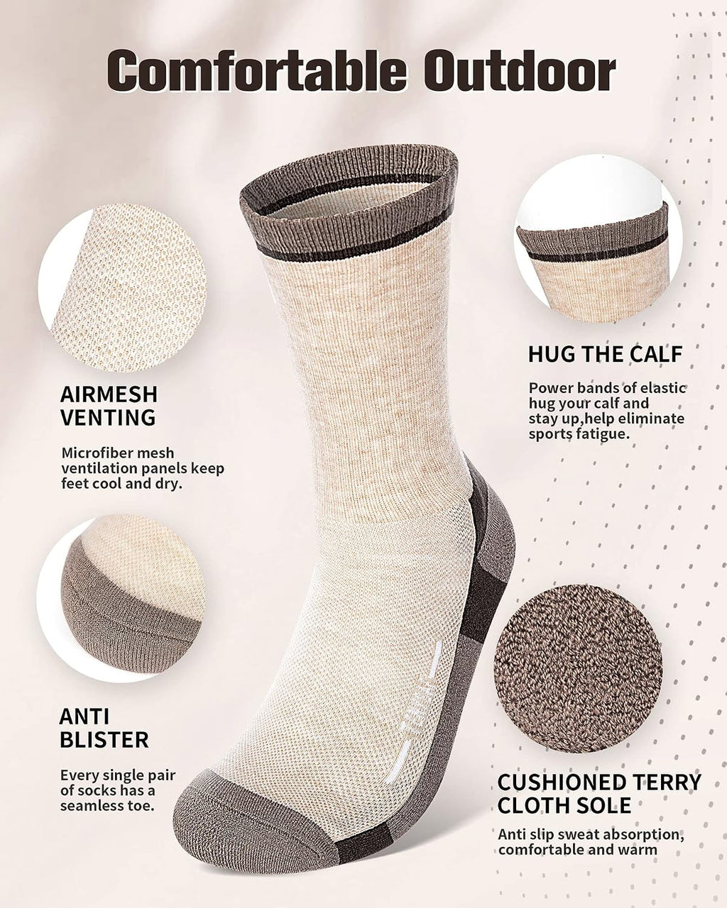 Wool Hiking Socks for Men - Women Lightweight Crew Merino Wool Socks with Cushion for Camping Hunting Work,4 pack