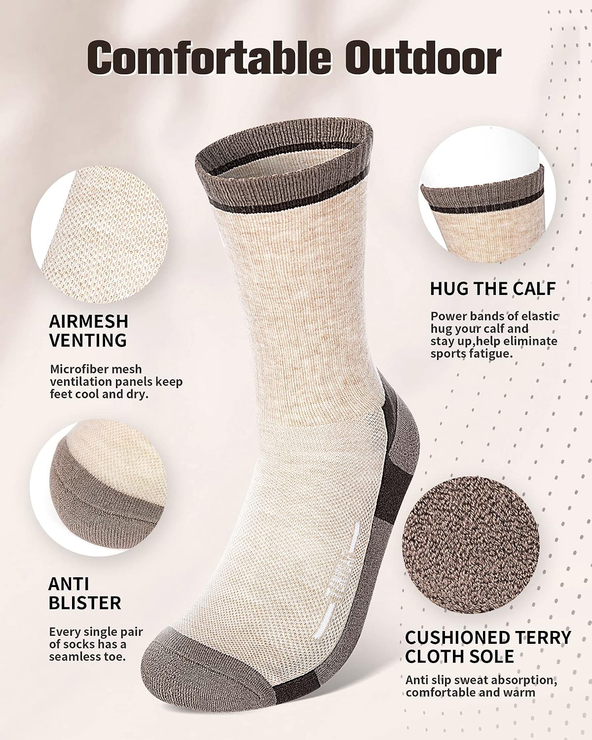 Wool Hiking Socks for Men - Women Lightweight Crew Merino Wool Socks with Cushion for Camping Hunting Work,4 pack