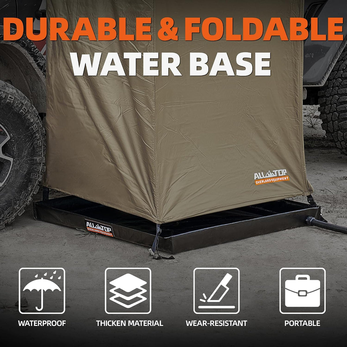 ALL-TOP Shower Room Water Base, 41x41x5in Foldable Collapsible Shower Basin Pan w/Removable Drain Pipe, Universal Shower Tent Waterproof Mat w/Storage Bag