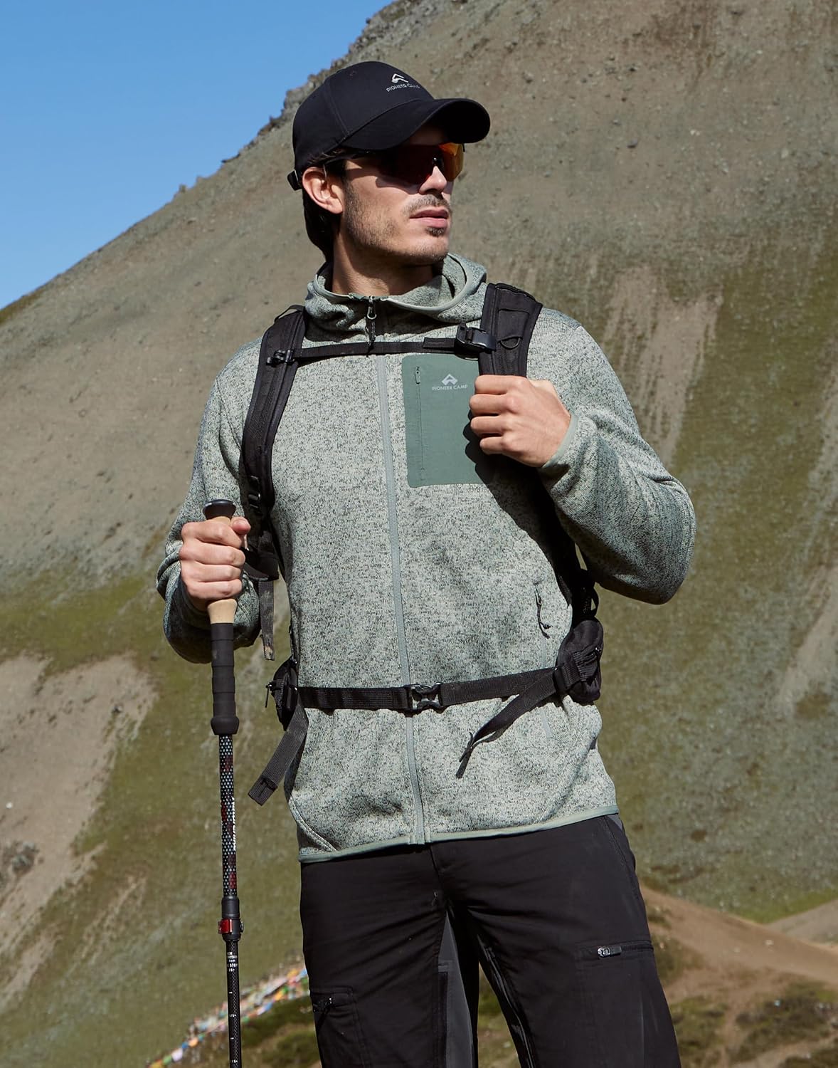 Pioneer Camp Men's Hooded Sweater Fleece Jacket Full Zip Hiking Mid Layer
