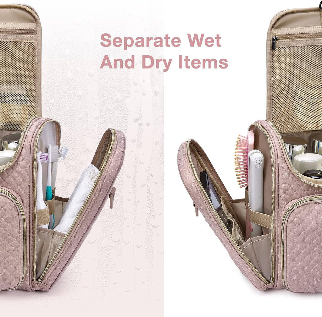 BAGSMART Women's Travel Toiletry Bag, Water-resistant Large Capacity, Pink