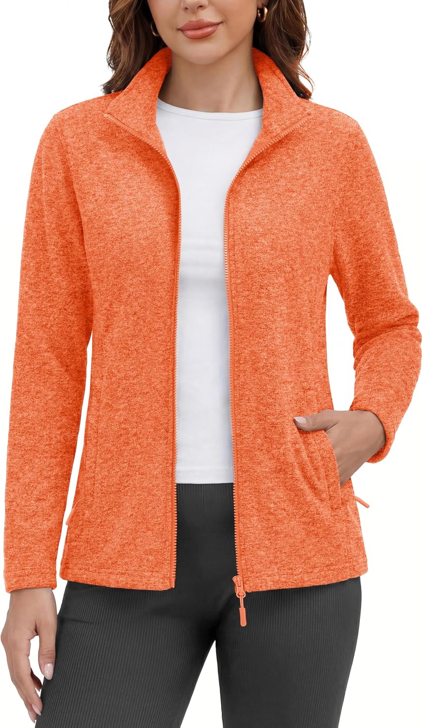 MAGCOMSEN Womens Fleece Zip Up Jacket with Pockets Lightweight Soft Coat