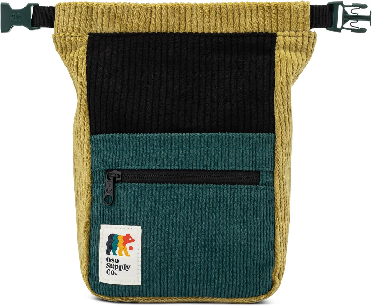Oso Supply Co - Retro Corduroy Bouldering Bucket, Large Size Freestanding Chalk Bag for Rock Climbing, Magnetic Roll Down Closure, Dual Brush Loops, Zippered Pockets and Pouch